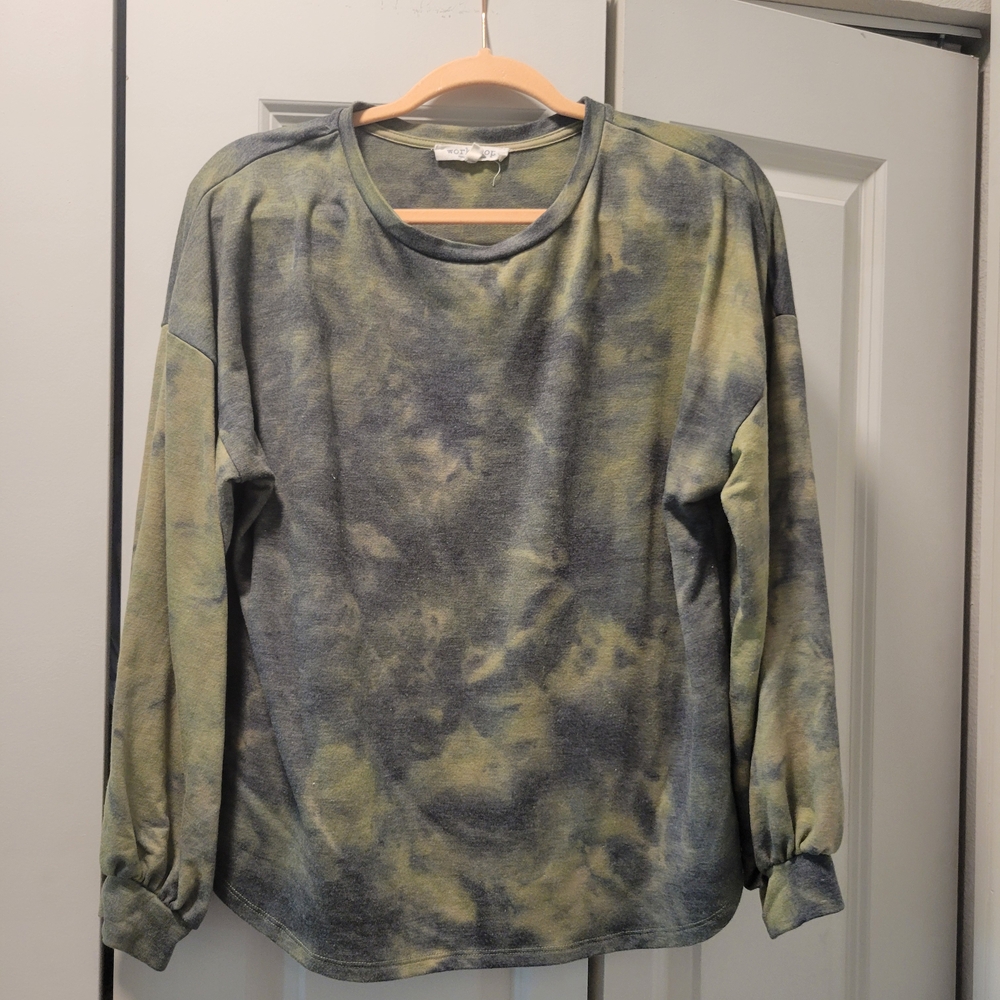 Workshop Republic Clothing Tie-Dye Long Sleeve Top - Blue and Green